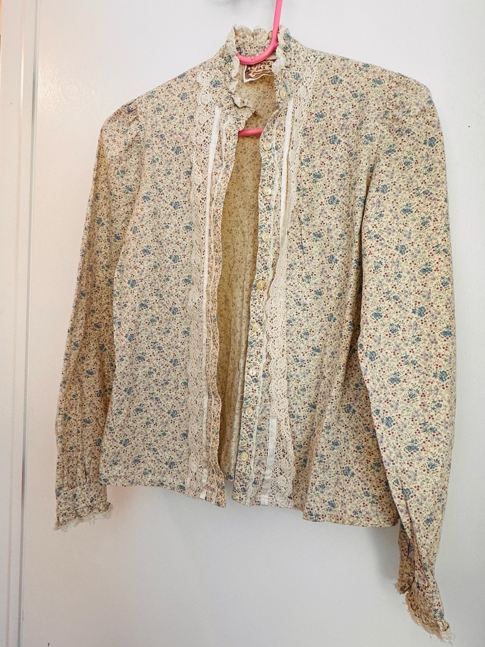 Gunne Sax Cream Floral Lace-Trim Blazer